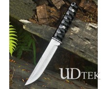 Knife hero Kanetsune Damascus steel fixed blade hunting knife with ebony handle UD405452